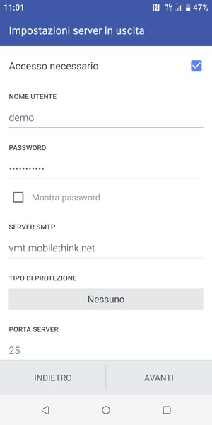 Inserisci l'indirizzo del server di posta in uscita