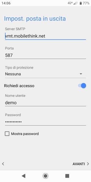 Inserisci l'indirizzo del server di posta in uscita