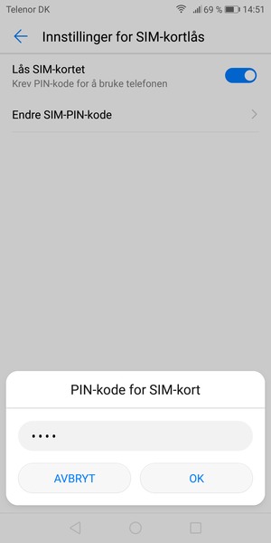 Skriv inn Gammel PIN-kode for SIM-kort og velg OK