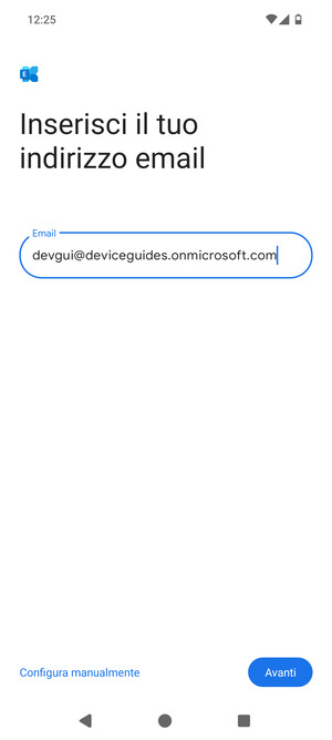 Inserisci il tuo indirizzo email e seleziona Configura manualmente