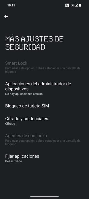 Seleccione Bloqueo de tarjeta SIM