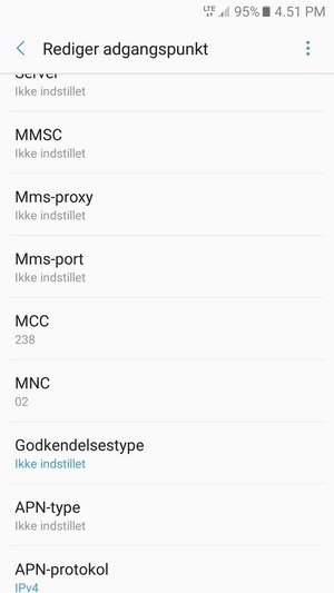 Scroll ned og indtast internet-oplysninger