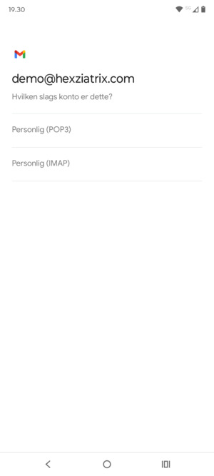 Vælg Personlig (POP3) eller Personlig (IMAP)