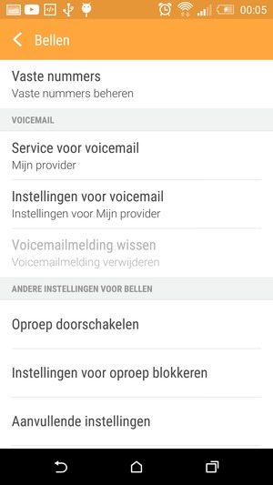 Selecteer Instellingen voor voicemail
