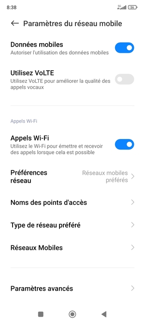 Faites défiler et sélectionnez Paramètres avancés
