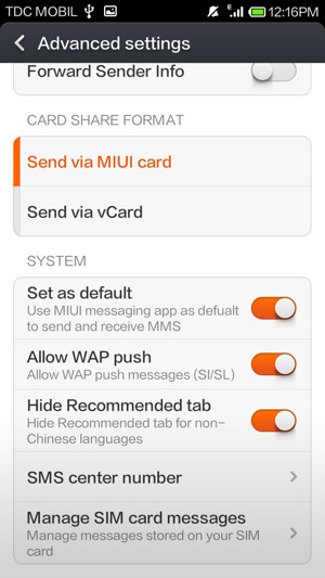 Scroll to and select SMS center number