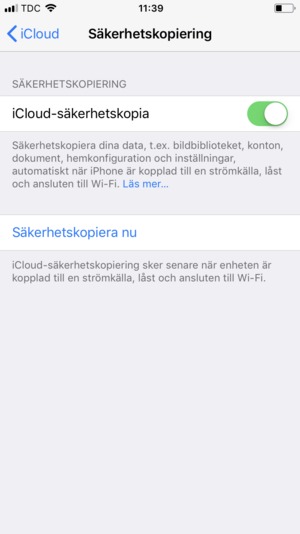 Ställ iCloud-säkerhetskopia på ON