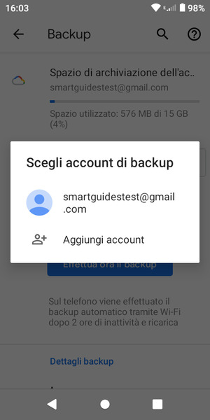 Seleziona il tuo account di backup