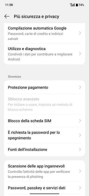 Scorri e seleziona Blocco della scheda SIM