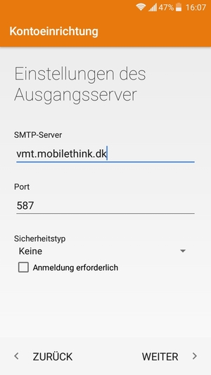 Deaktivieren Sie das Kontrollkästchen Anmeldung erforderlich und wählen Sie WEITER