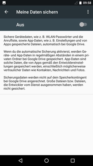 Schalten Sie Meine Daten sichern ein