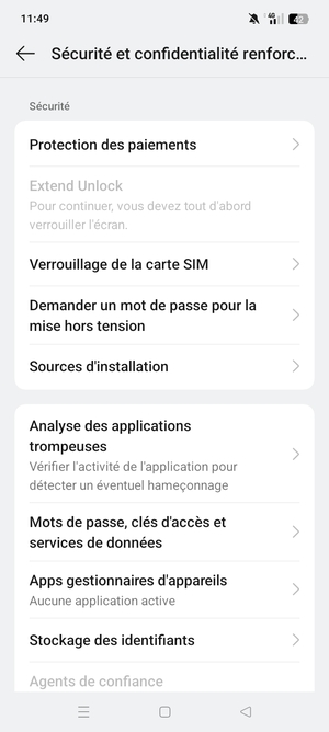 Faites défiler et sélectionnez Verrouillage de carte SIM