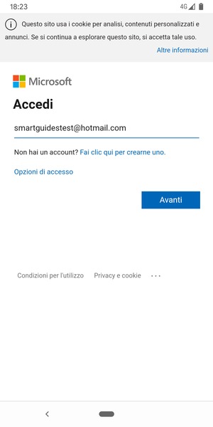 Inserisci il tuo indirizzo email e seleziona Avanti