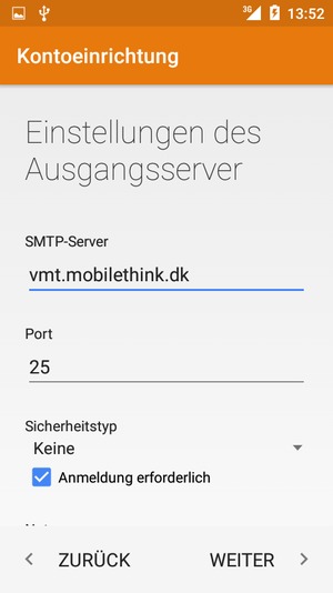 Geben Sie die Server-Adresse für ausgehende Post ein