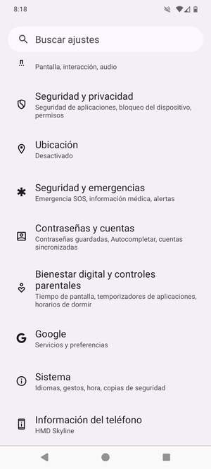 Desplácese y seleccione Seguridad y privacidad