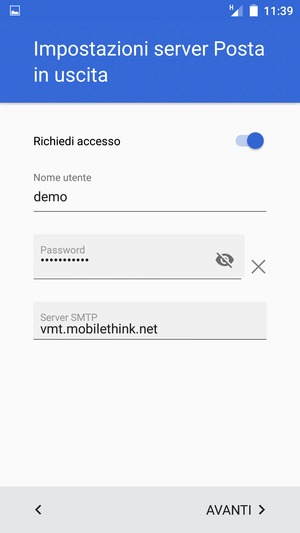 Inserisci l'indirizzo del server di posta in uscita