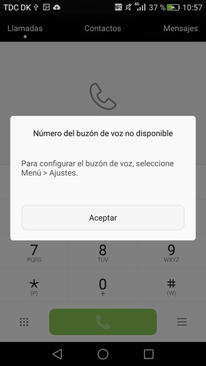 Si el correo de voz no está configurado, seleccione Aceptar