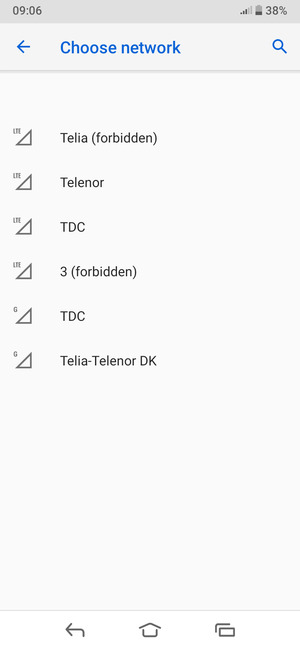Select a network operator from the list