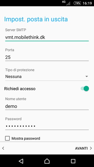 Inserisci l'indirizzo del server di posta in uscita