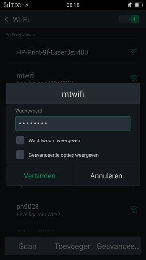 Voer het WiFi-wachtwoord in en selecteer Verbinden