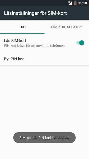 Din  PIN-kod för SIM-kort har bytts