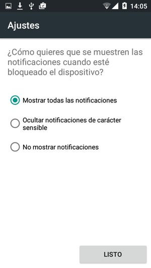 Seleccione la opción deseada y seleccione LISTO