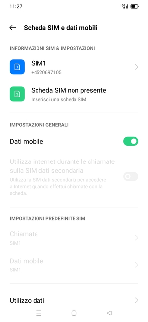Seleziona SIM1 o SIM2