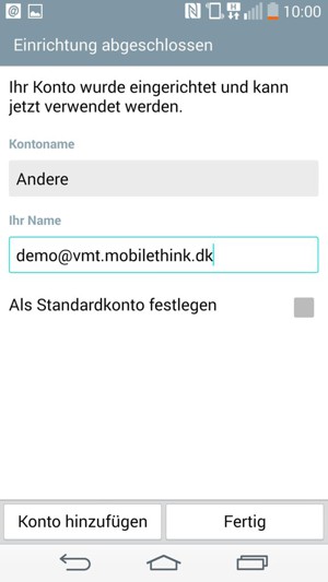 Geben Sie Ihrem Konto einen Namen und geben Sie Ihren Namen ein. Wählen Sie Fertig