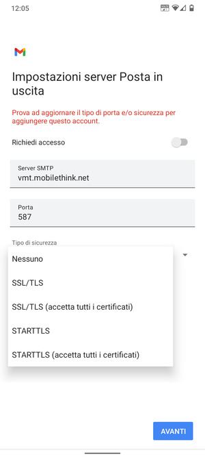 Seleziona Nessuno e AVANTI