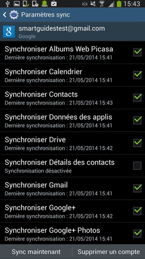 Assurez-vous que Contacts est sélectionné et choisissez Sync maintenant