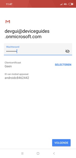 Voer uw wachtwoord in en selecteer VOLGENDE