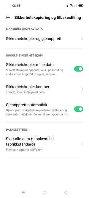 Velg Sikkerhetskopier kontoer