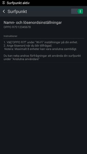 Din telefon har nu ställts in för att kunna användas som ett modem