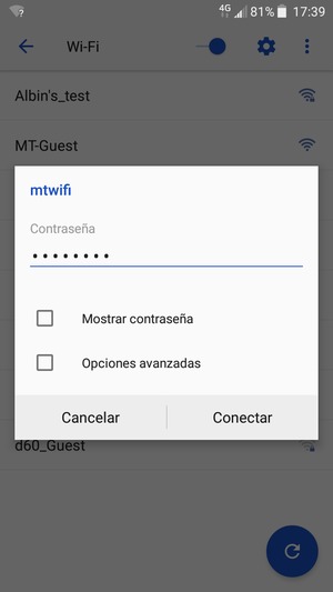 Introduzca la contraseña de Wi-Fi y seleccione Conectar