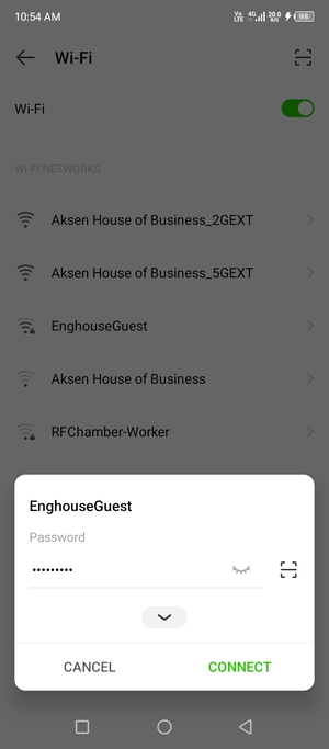 Enter the Wi-Fi password and select CONNECT