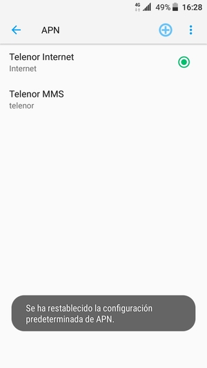 El teléfono se reiniciará con la configuración predeterminada de Internet y MMS