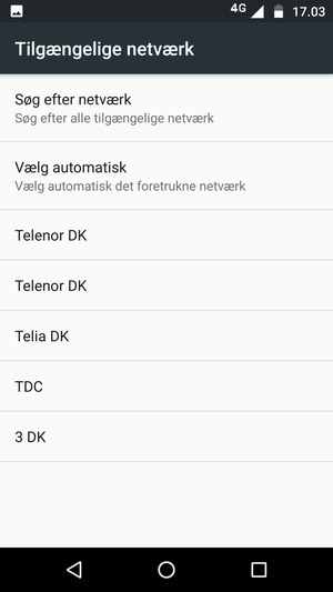 Vælg en netværksudbyder fra listen