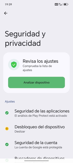 Para activar su bloqueo de pantalla, vaya al menú Seguridad y privacidad y seleccione Desbloqueo del dispositivo