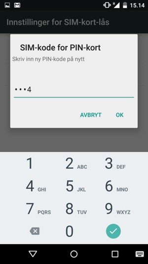 Bekreft din nye PIN-kode for SIM-kort og velg OK