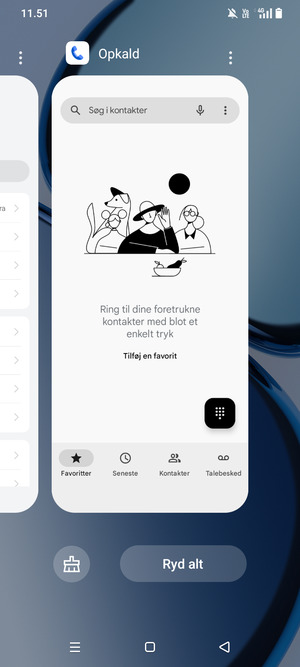 Vælg Ryd alt for at lukke alle åbne apps