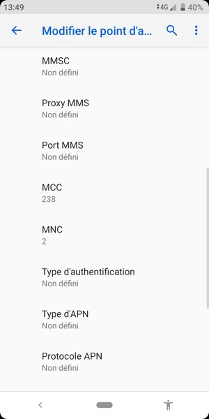 Faites défiler vers le bas et saisissez les informations Internet