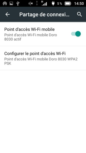 Votre téléphone est maintenant configuré pour être utilisé comme modem