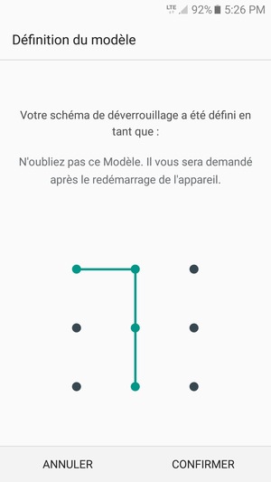 Dessinez de nouveau le schéma de déverrouillage et sélectionnez CONFIRMER