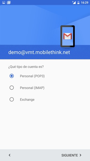 Seleccione Personal (POP3) o Personal (IMAP) y seleccione SIGUIENTE