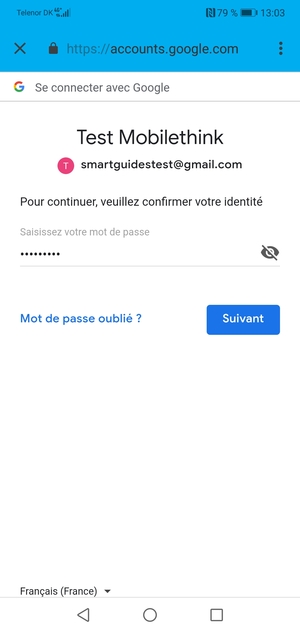 Saisissez votre mot de passe Gmail et sélectionnez Suivant