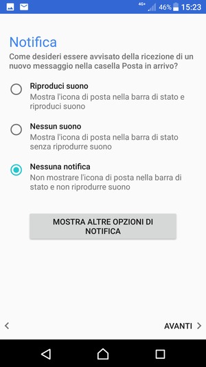 Seleziona la tua opzione preferita e poi AVANTI