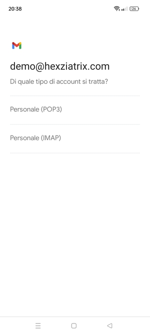 Seleziona Personale (POP3) o Personale (IMAP)