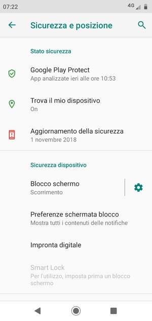 Per attivare il blocco dello schermo, vai al menu Sicurezza e posizione e seleziona Blocco schermo