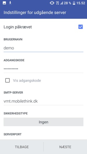 Indtast udgående serveradresse