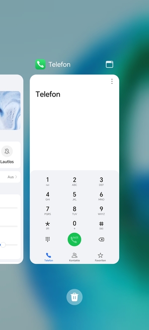 Wählen Sie das Symbol Löschen, um alle laufende Apps zu schließen